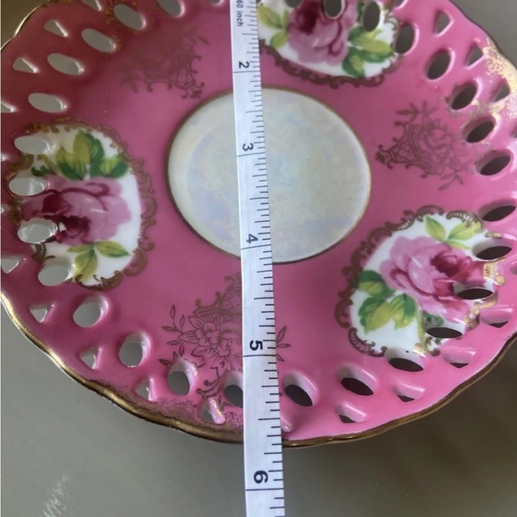 Vintage Lefton China PINK ROSE HAND PAINTED SAUCER Iridescent Pearl/Gold Edge - Picture 5 of 7